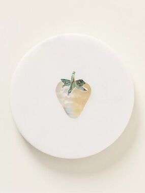 Anthropologie White Briar Marble Coaster with Mother of Pearl Strawberry